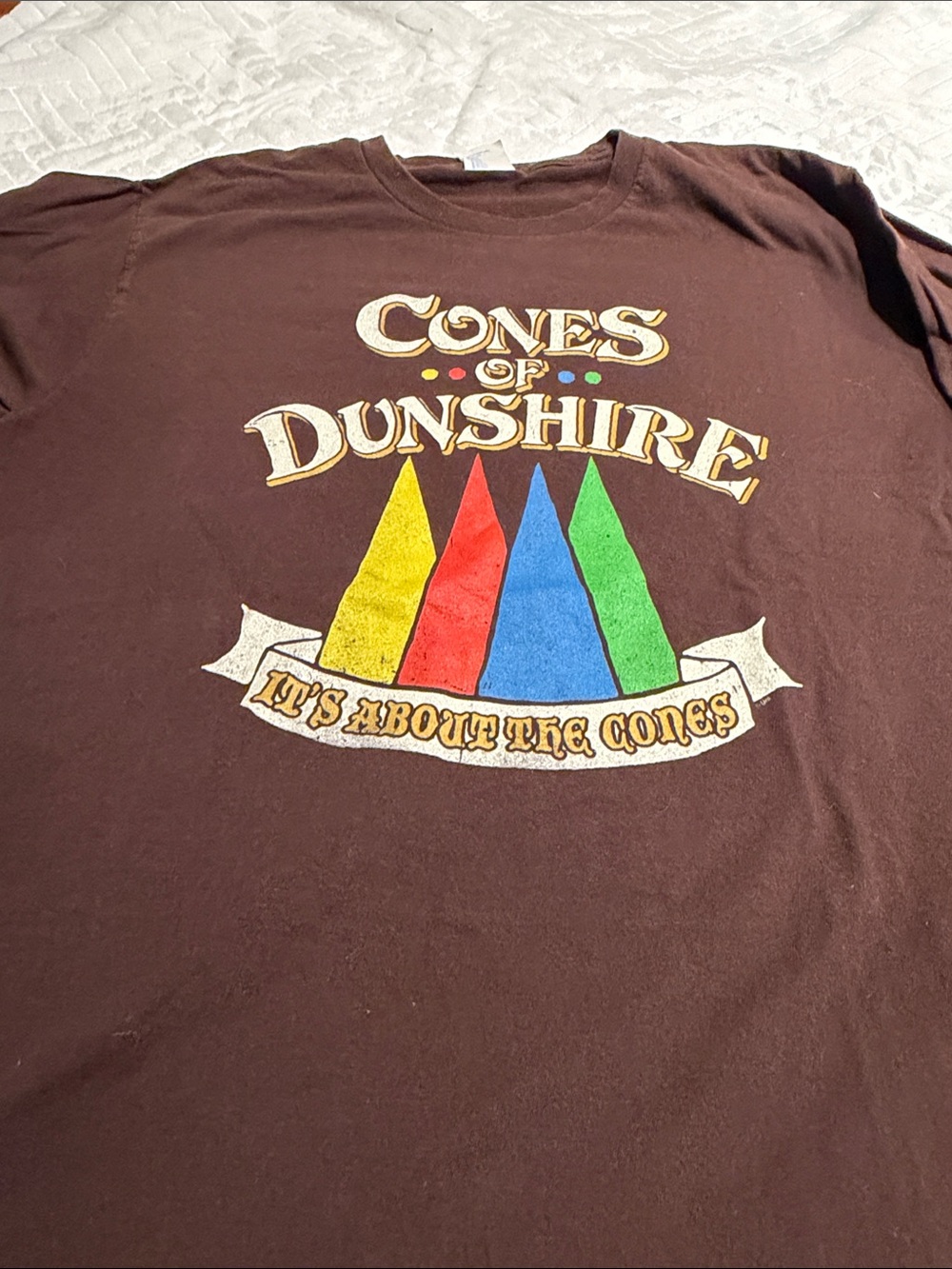 Cones of Dunshire Graphic T-Shirt - Brown with Multicolor Cone size M